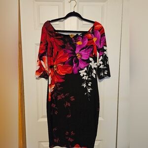 VENUS Black and Red Off The Shoulder Sheath Dress